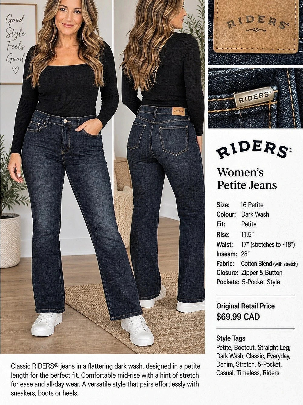 17/18 w Riders by Lee Classic Bootcut Jeans Women's Waist 16 Petite Blue - Picture 11 of 11